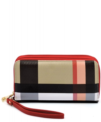 Plaid Check Zip Around Wallet Wristlet BT028 Red